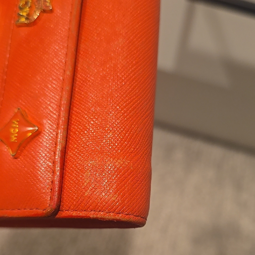 MCM Orange Saffiano Leather Flap Wallet with Gold Accents - Picture 5 of 13